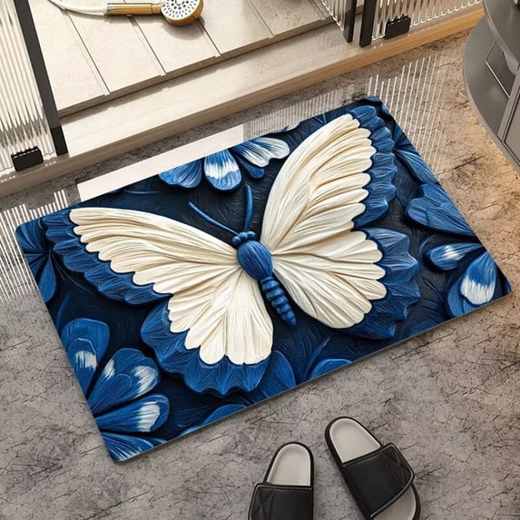 Kugisaki Valentine's Decoration Indoor Butterfly Printed Bathroom Rug Absorbent Bath Mat Soft Non Slip Bath Rug for Home Bathroom Decoration,16x24in