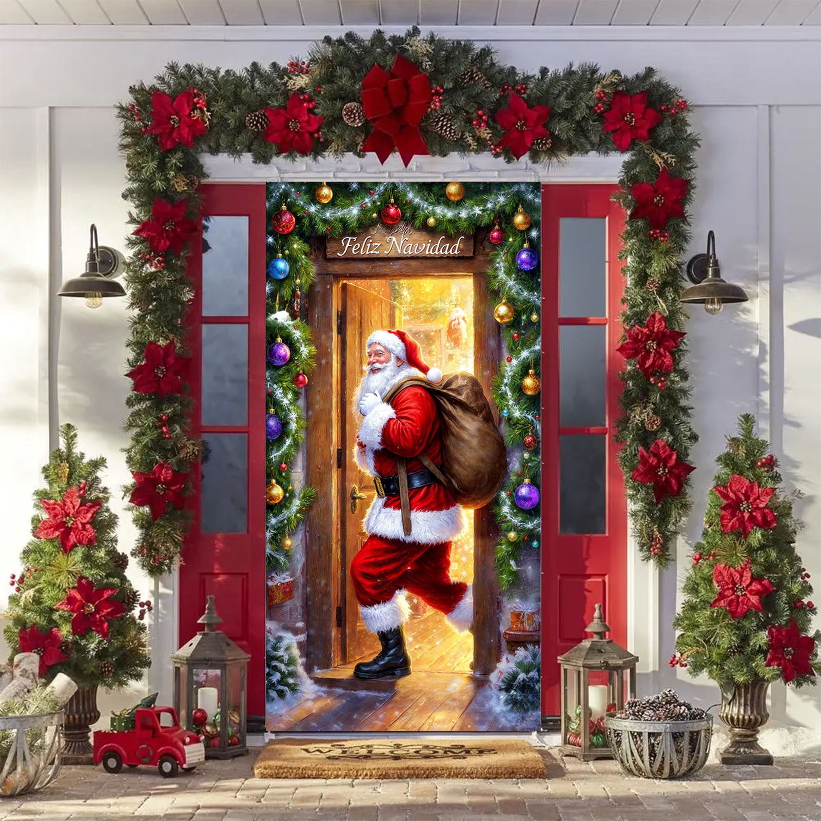 Kugisaki Christmas Door Cover Decoration, Santa Claus Printed Front