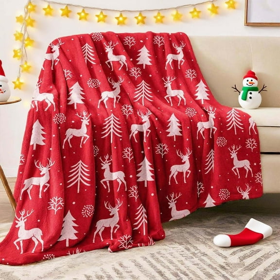 Kugisaki Christmas Flannel Throw Blanket, Cute Christmas Sock and Snowflake Printed Soft Cozy Warm Blanket for Couch Sofa Bed, Holiday Decorative Blanket, 51.1x59 in