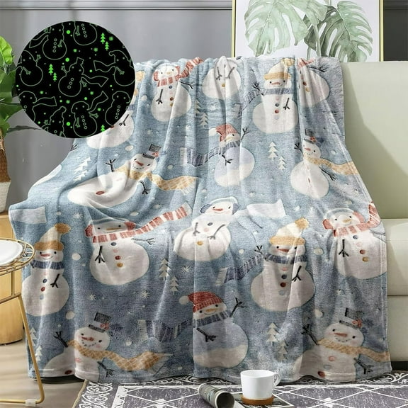 Kugisaki Christmas Flannel Throw Blanket, Shining in the Dark Christmas Tree Snowflakes Soft Warm Blanket, Hoilday Birthday Light Throw Blanket Decoration 39.3×59 In