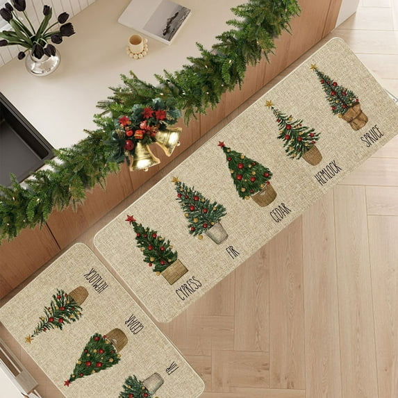 Kugisaki Christmas Kitchen Floor Mat Set, 2PCS Festival Decorative Mat Absorbent Oil Absorbent Floor Mat for Entry Door Kitchen Yard