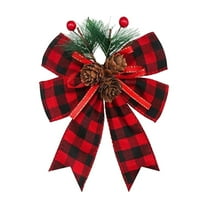 Kugisaki Christmas Plaid Tree Bows,5.1 x 5.9 Linen Wreath Bow for Christmas Garland Door Fireplace Stairs Wreath Xmas, Festival Hanging Ornaments Decor