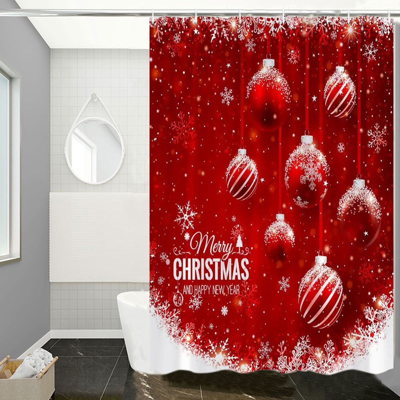 Kugisaki Christmas Shower Curtain Winter Snowflake Xmas Shower Curtains with Hooks Waterproof ...