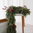 thumbnail image 1 of Kugisaki Christmas Decor Christmas Simulation Green Pine Leaf, 1.8m/71 Inch Christmas Garland with Red Berries, Festive Greenery Decor for Fireplace Wall Stair Dining Table, 1 of 8