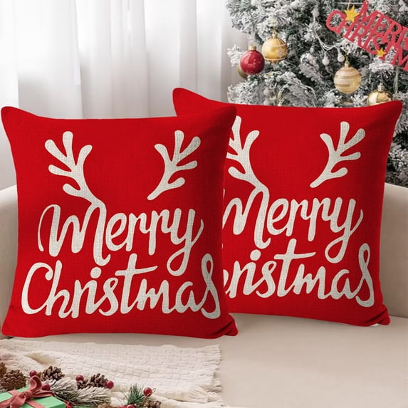 Kugisaki Christmas Throw Pillow Cover, Christmas Elements Pattern Pillowcase for Birthday Holiday Parties Soft Cushion Cover for Couches/Chair, 18x18 in