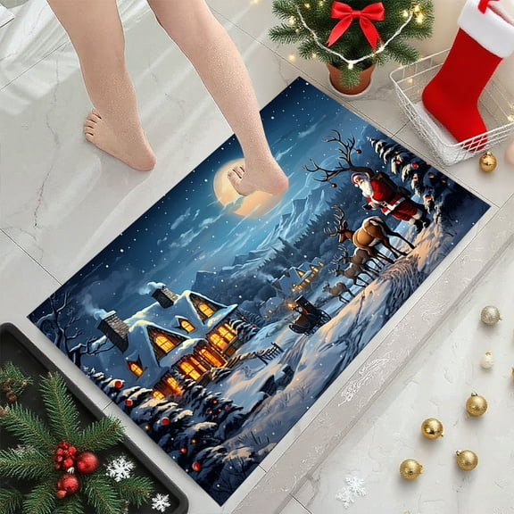 Kugisaki Christmas Welcome Door Mat, 15.7x23.6 Inch Winter Household Absorbent Nonslip Foot Mat for Indoor Outdoor Entrance Home Bathroom