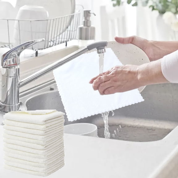 Kugisaki Coral Fleece Cleaning Cloth 12Pcs Soft Microfiber Towels Absorbent Cleaning Rags Lint-Free Streak-Free Wash Cloths for House, Kitchen, Window