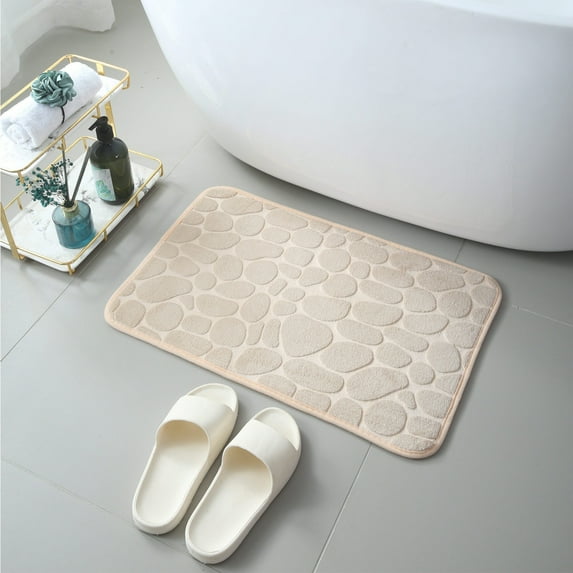 Kugisaki Coral Velvet Bathroom Rugs Thickened Embossed Entrance Carpet, 40 * 60cm Water Absorbent Non Slip Floor Mat for Bathtub Bathroom