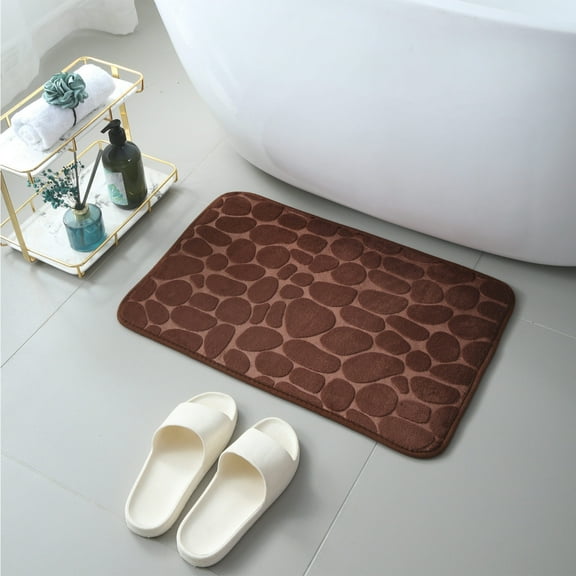 Kugisaki Coral Velvet Bathroom Rugs Thickened Embossed Entrance Carpet, 40 * 60cm Water Absorbent Non Slip Floor Mat for Bathtub Bathroom