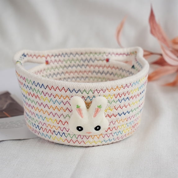 Kugisaki Cute Easter Basket Large Easter Bunny Basket Woven Cotton Rope Easter Baskets with Rabbit for Ambient Layout Easter Decoration