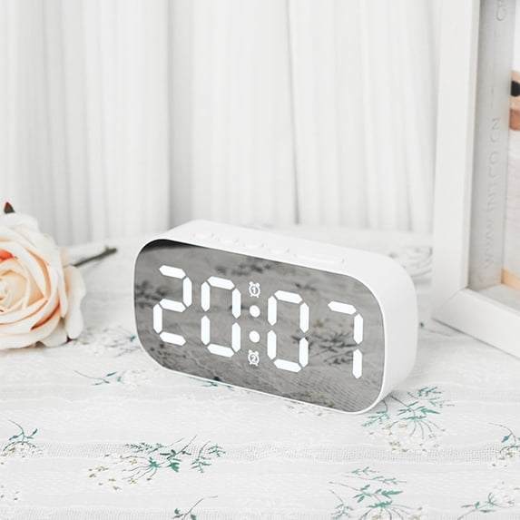 Kugisaki Desk Digital Alarm Clock LED Mirror Clock Easy to Read Numbers Contemporary Style for Desk, Table, Shelf or Bedside Bed