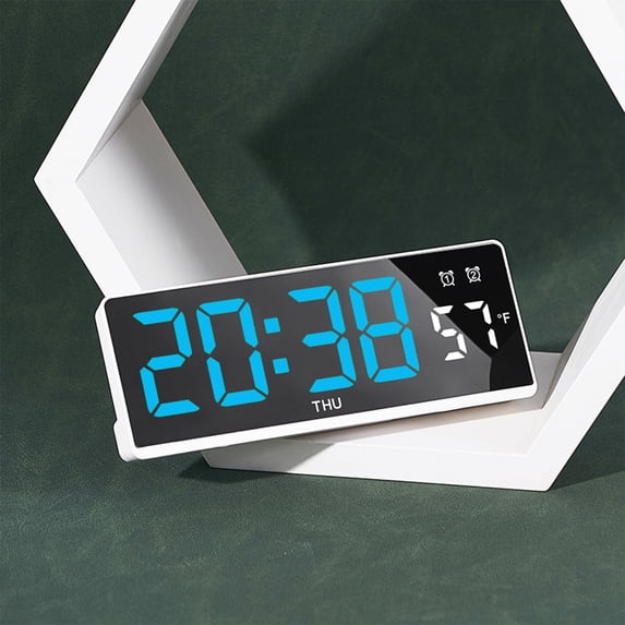 Kugisaki Desk Digital Alarm Clock LED Mirror Clock Temperature Display Easy to Read Numbers Contemporary Style for Desk, Table, Bedside Bed