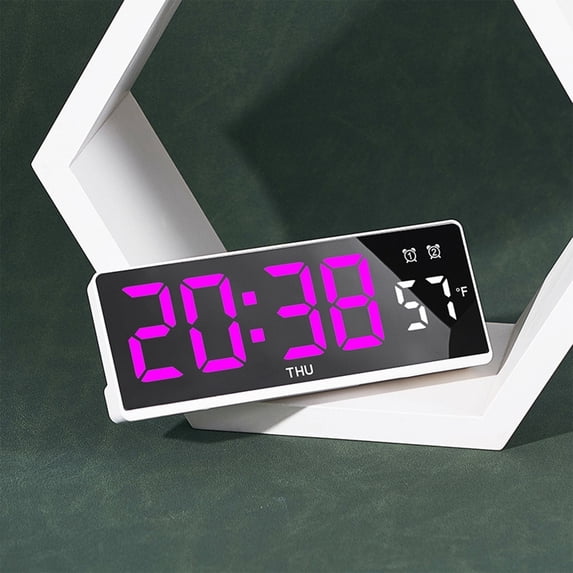 Kugisaki Desk Digital Alarm Clock LED Mirror Clock Temperature Display Easy to Read Numbers Contemporary Style for Desk, Table, Bedside Bed