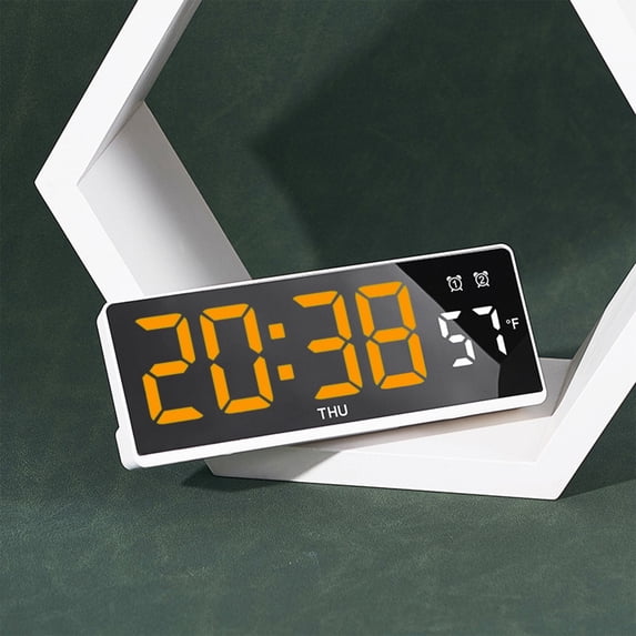Kugisaki Desk Digital Alarm Clock LED Mirror Clock Temperature Display Easy to Read Numbers Contemporary Style for Desk, Table, Bedside Bed