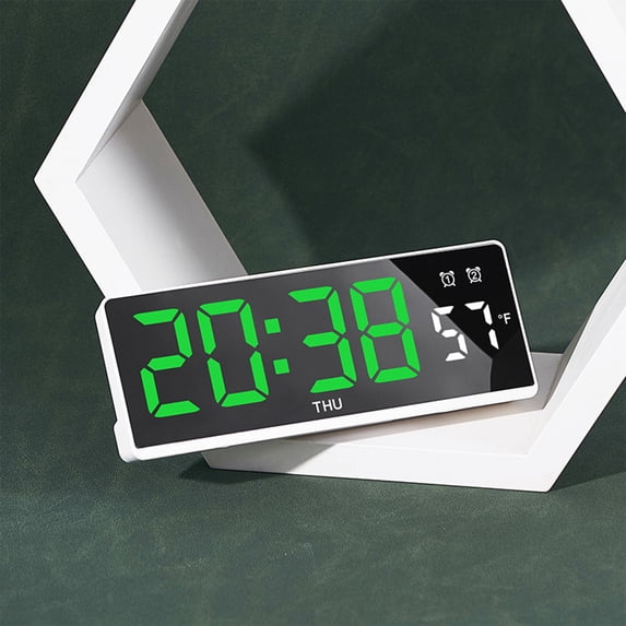 Kugisaki Desk Digital Alarm Clock LED Mirror Clock Temperature Display Easy to Read Numbers Contemporary Style for Desk, Table, Bedside Bed