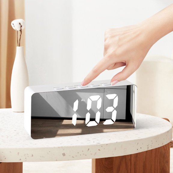 Kugisaki Digital Alarm Clock LED Mirror Clock Large Display 12/24H Modern Electronic Clock for Bedroom Home Living Room Office