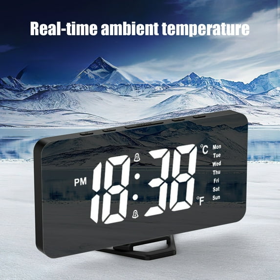 Kugisaki Digital Alarm Clock LED Mirror Clock Multifunctional Digital Clock Displaying Temperature and Humidity for Bedroom Home Living Room Office