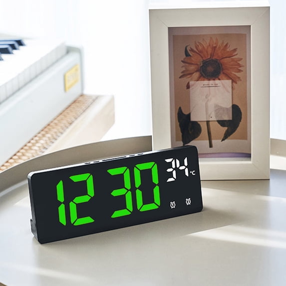 Kugisaki Digital Alarm Clock LED Mirror Desk Clock Large Display Modern Electronic Clock for Desk, Table, Shelf or Bedside Bed