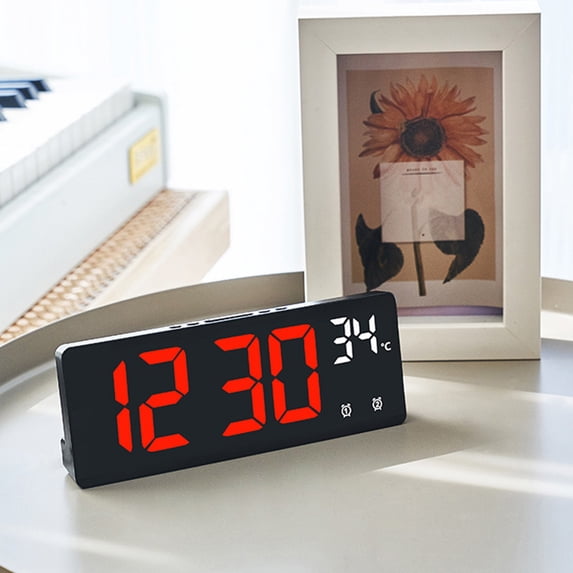 Kugisaki Digital Alarm Clock LED Mirror Desk Clock Large Display Modern Electronic Clock for Desk, Table, Shelf or Bedside Bed