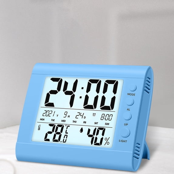 Kugisaki Digital Alarm Clock Multifunctional Digital Clock Displaying Date, Day, Temperature and Humidity for Bedroom Home Living Room Office