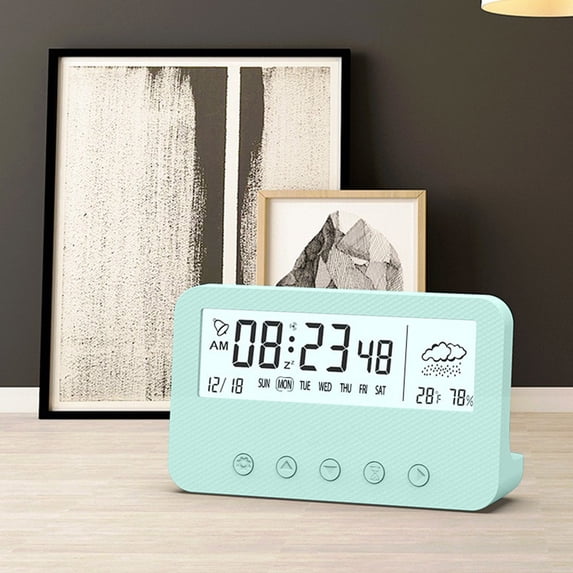 Kugisaki Digital Alarm Clock Multifunctional Digital Clock Displaying Date, Day, Temperature and Humidity for Bedroom Home Living Room Office