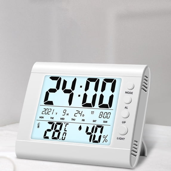 Kugisaki Digital Alarm Clock Multifunctional Digital Clock Displaying Date, Day, Temperature and Humidity for Bedroom Home Living Room Office