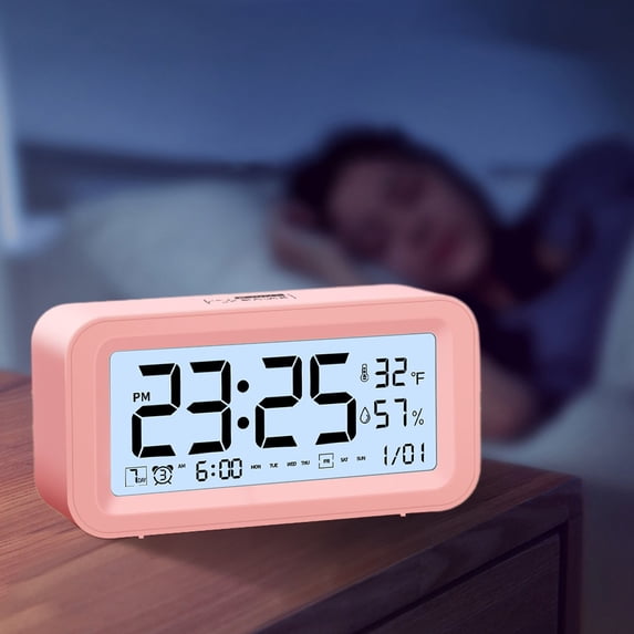 Kugisaki Digital Alarm Clock Multifunctional Digital Clock Displaying Date Temperature and Humidity for Bedroom Home Living Room Office