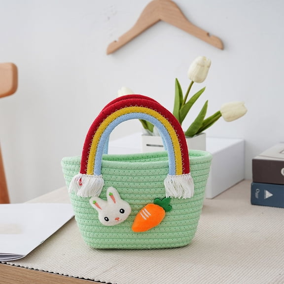 Kugisaki Easter Basket Bunny Baskets Woven Cotton Egg Hunt Baskets with Adorable Rabbit Storage Gifts Sweets Easter Decoration Party Gift