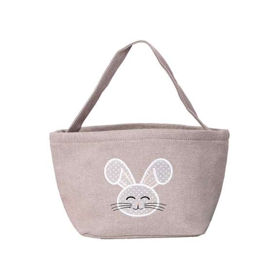 Kugisaki Easter Basket Large Easter Bunny Basket with Rabbit Embroidery Linen Easter Baskets for Festival Decoration Party Supplies