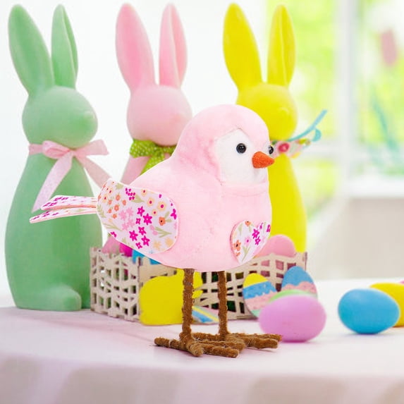 Kugisaki Easter Decoration Easter Flocked Bird Figurines Cute Bird Statues for Home Decor Tabletop Centerpiece Outdoor Decor