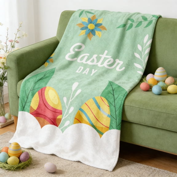 Kugisaki Easter Decoration Throw Blanket Soft Cozy Eggs Colorful Flannel Blanket for Couch Bed Sofa Festival Ambient Decor Ideal Gift,31.5×47.2in