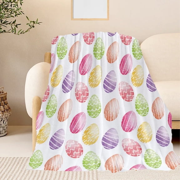 Kugisaki Easter Decoration Throw Blanket Soft Cozy Eggs Colorful Flannel Blanket for Couch Bed Sofa Festival Ambient Decor Ideal Gift,39.3x51.2in