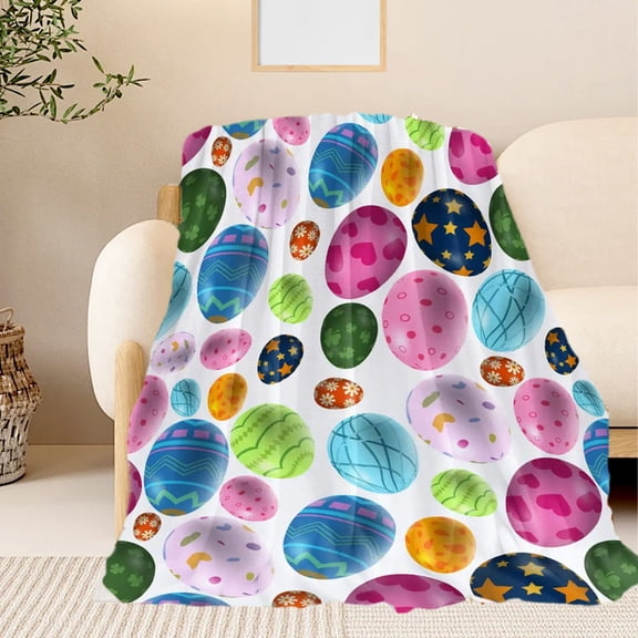 Kugisaki Easter Decoration Throw Blanket Soft Cozy Eggs Colorful Flannel Blanket for Couch Bed Sofa Festival Ambient Decor Ideal Gift,39.3x51.2in