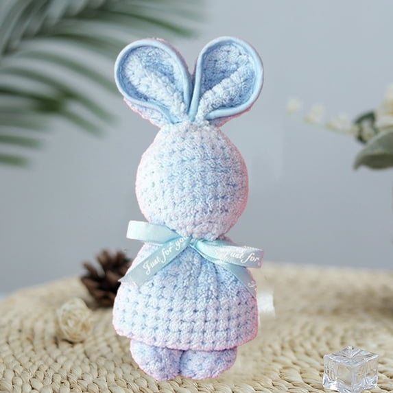 Kugisaki Easter Decorations Easter Flocked Bunny Figurines with Bow for Easter Home Office Party Table Centerpiece Decoration