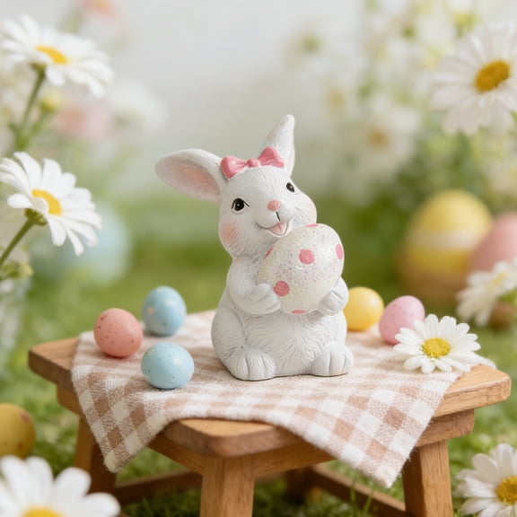 Kugisaki Easter Resin Bunny Figurines Small Decorative Rabbit Statues for Home Decor Spring Tabletop Centerpiece Outdoor Decor