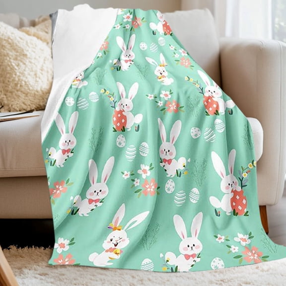 Kugisaki Easter Throw Blanket Happy Easter Rabbit Eggs Soft Flannel Blanket for Home Couch Sofa Bedroom Ideal Gift, 27.5"x39.3"