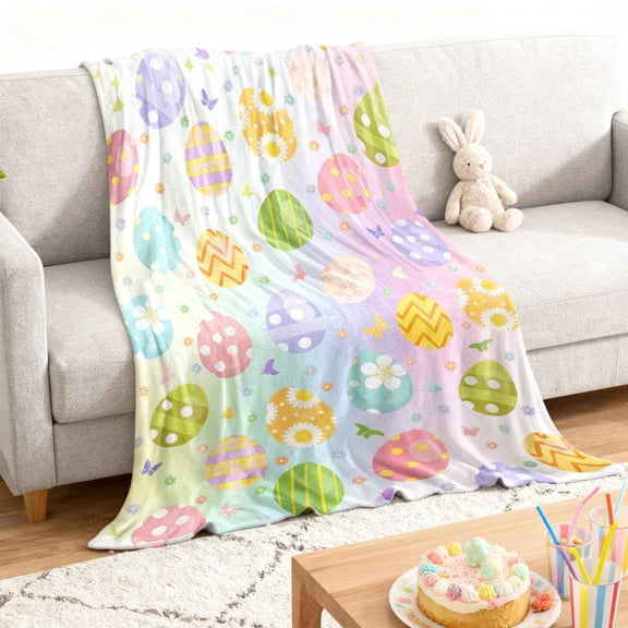 Kugisaki Easter Throw Blanket Soft Cozy Eggs Colorful Flannel Blanket for Couch Bed Sofa Easter Spring Home Decoration, 39.3x51.2in