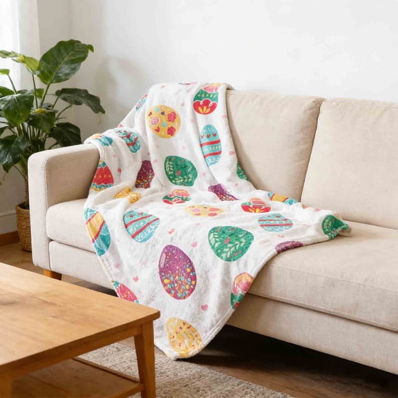 Kugisaki Easter Throw Blanket Soft Cozy Eggs Colorful Flannel Blanket for Couch Bed Sofa Easter Spring Home Decoration, 39.3x51.2in