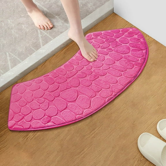 Kugisaki Fan Shape Bathroom Rugs Memory Foam Embossed Bathroom Mat, Coral FleeceWater Absorbent and Washable Bath Rugs, Non-Slip, Thick, Soft Carpet