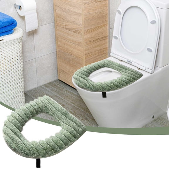 Kugisaki Flock Bathroom Toilet Seat Cover Pads- Soft Warmer Toilet Seat Cushion Cover with Handle Stretchable Washable Cloth, Easy Installation Comfortable Toilet Lid Seat Cover