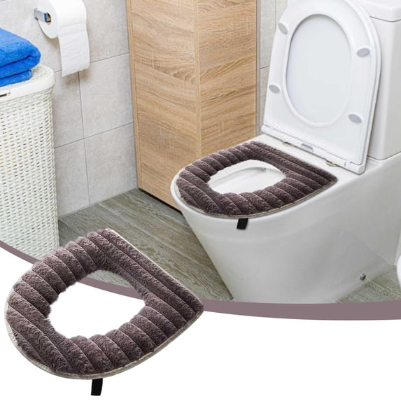 Kugisaki Flock Bathroom Toilet Seat Cover Pads- Soft Warmer Toilet Seat Cushion Cover with Handle Stretchable Washable Cloth, Easy Installation Comfortable Toilet Lid Seat Cover