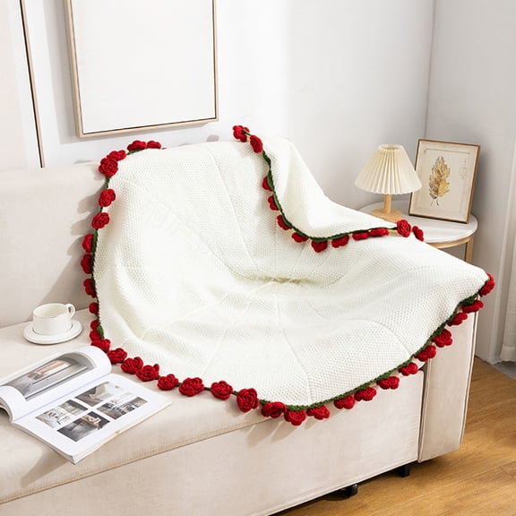 Kugisaki Valentine's Decoration Indoor Flower Bouquet Throw Blanket Soft Knitted Throw Rose Blankets, Romantic Gift for Birthday Wedding Valentine’s Day Mother's Day Christmas
