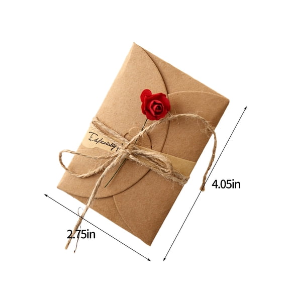 Kugisaki Flower Greeting Card Vintage Kraft Handmade Blank Best Wish Card Rope Envelope for Birthday Party Valentine's Day