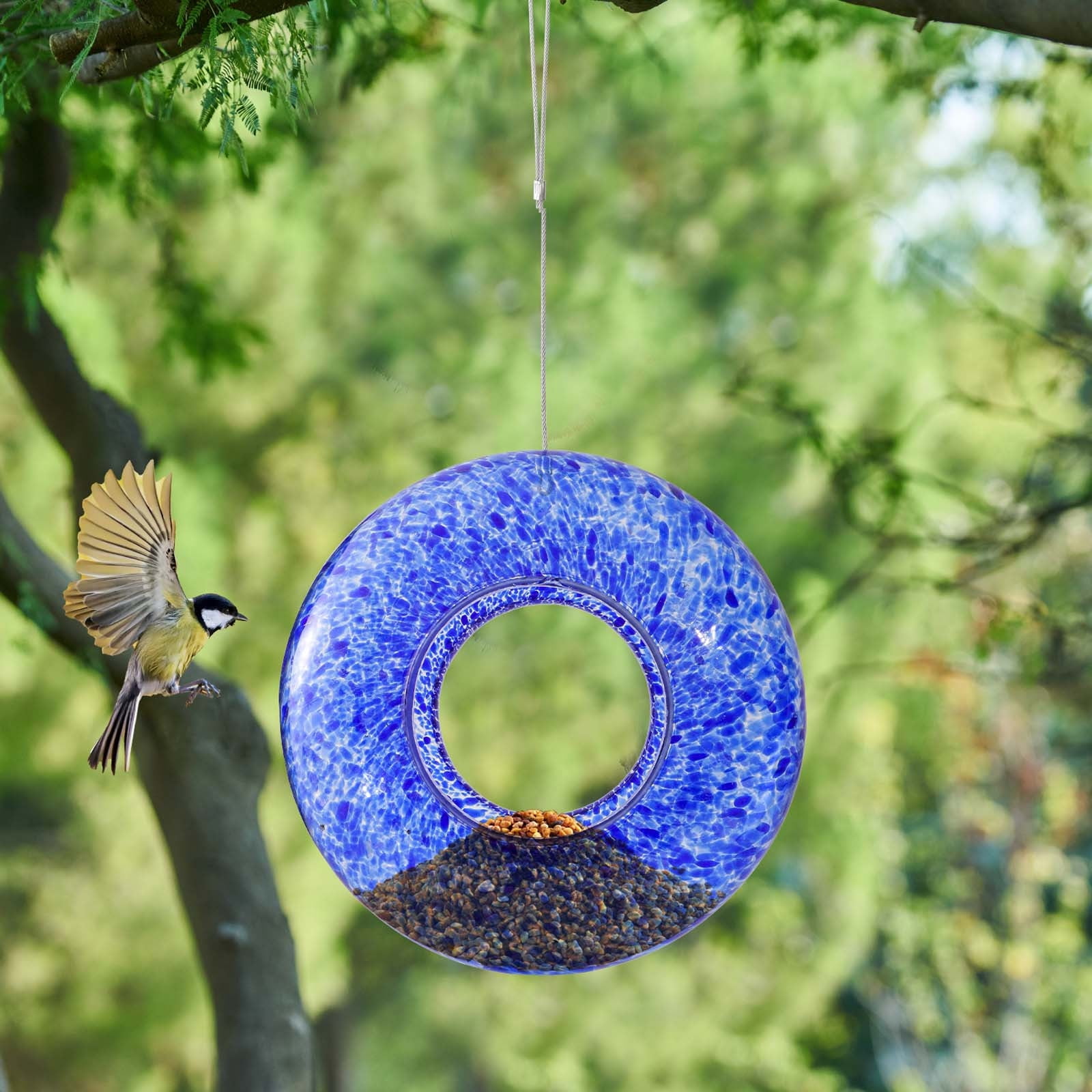 Kugisaki Glass Bird Feeder Outdoor Hanging Hummingbird Feeder for Garden Yard Patio Decor, Easy to Fill & Clean Ideal Gifts