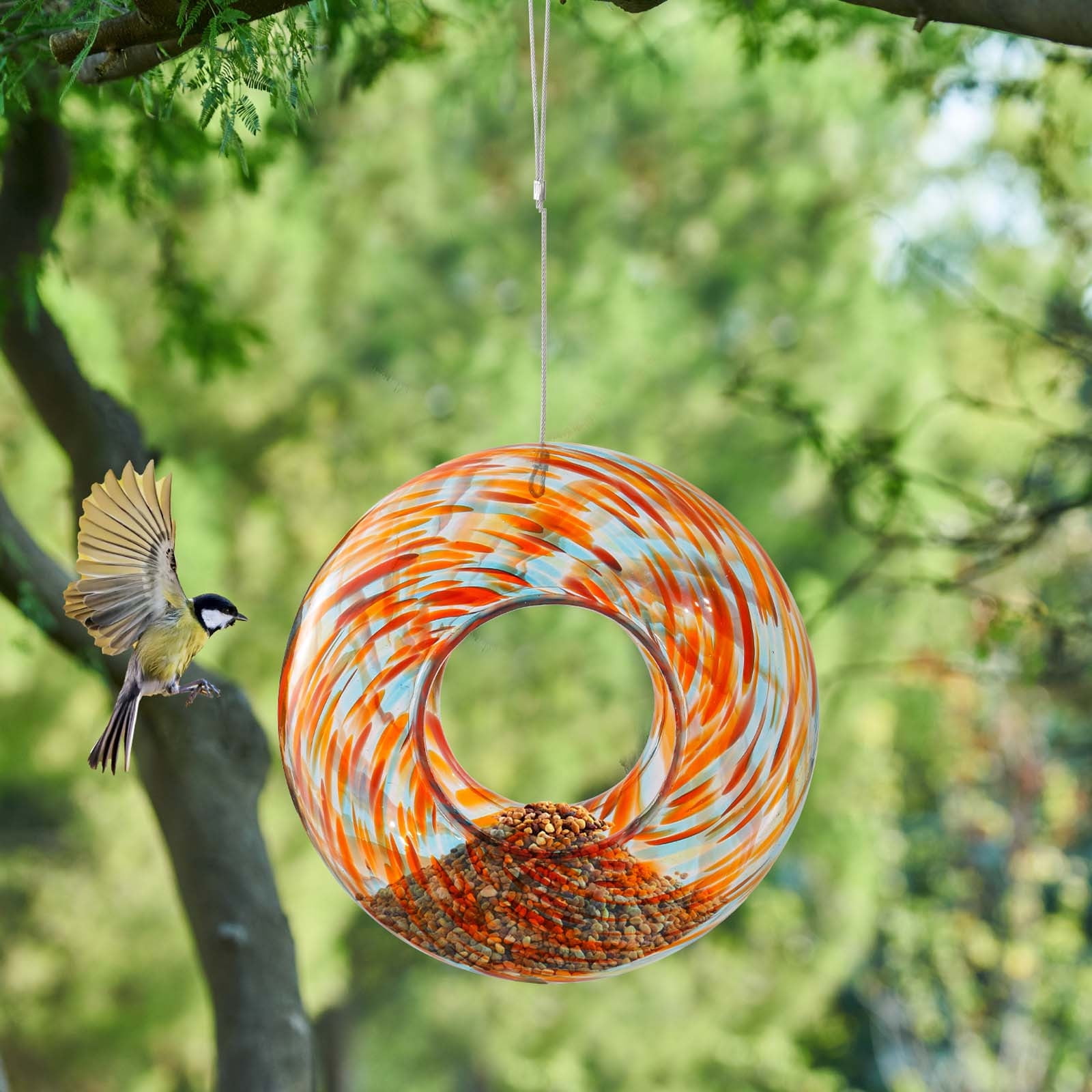 Kugisaki Glass Bird Feeder Outdoor Hanging Hummingbird Feeder for Garden Yard Patio Decor, Easy to Fill & Clean Ideal Gifts