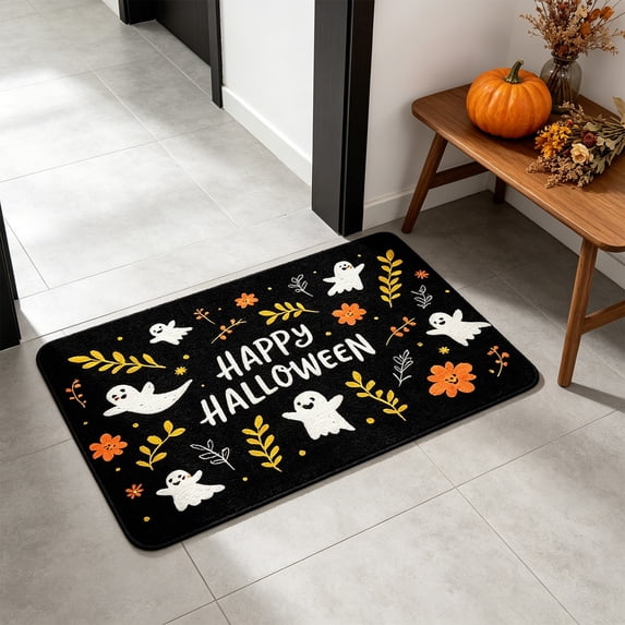 Kugisaki Halloween Decoration Door Mat Plush Welcome Mat with Non-Slip Backing Durable Floor Mat for Front Door Outdoor Indoor