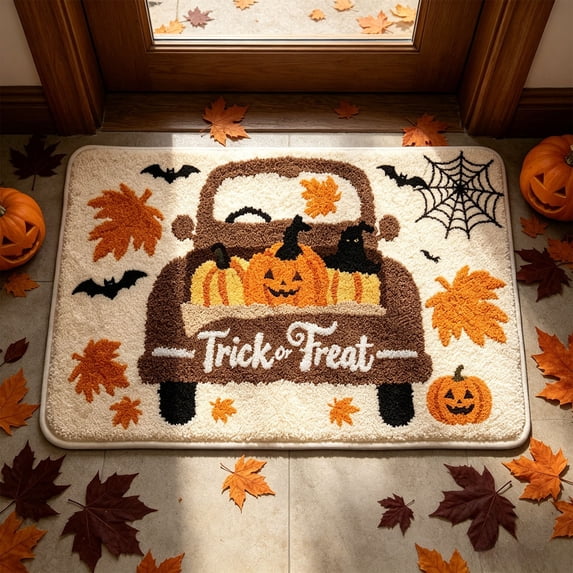 Kugisaki Halloween Decoration Doormat Ghost Pumpkin Floor Mat Non-Slip Rugs for Thanksgiving Home Livingroom Bedroom Decor