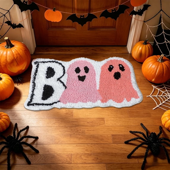 Kugisaki Halloween Plush Flocked Doormat Cute Shaped Floor Mat Non-Slip Rugs for Home Livingroom Bedroom Decor