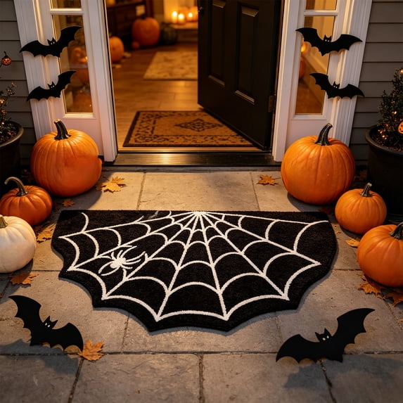 Kugisaki Halloween Plush Flocked Doormat Cute Shaped Floor Mat Non-Slip Rugs for Home Livingroom Bedroom Decor