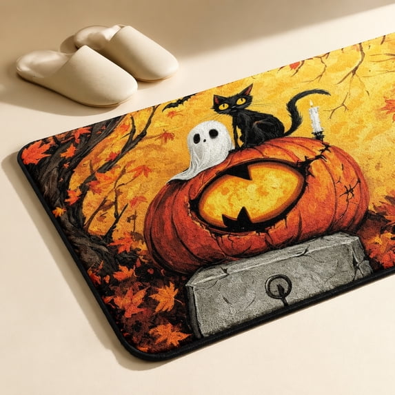 Kugisaki Halloween Pumpkin Doormat Welcome Entrance Cute Ghost Door Mat Carpet Halloween Entry Rug Floor Mat for Porch Patio Outdoor Indoor